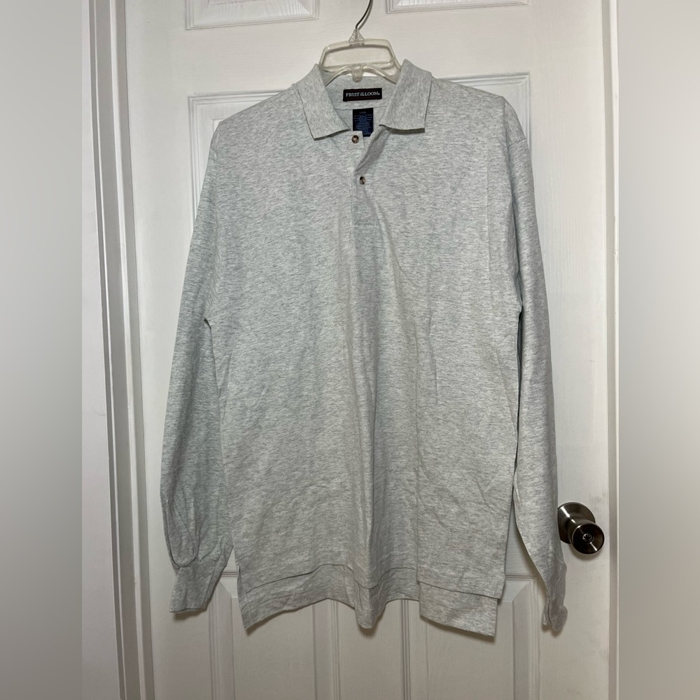 Fruit of the Loom Men's Light Gray Long Sleeve Polo Shirt